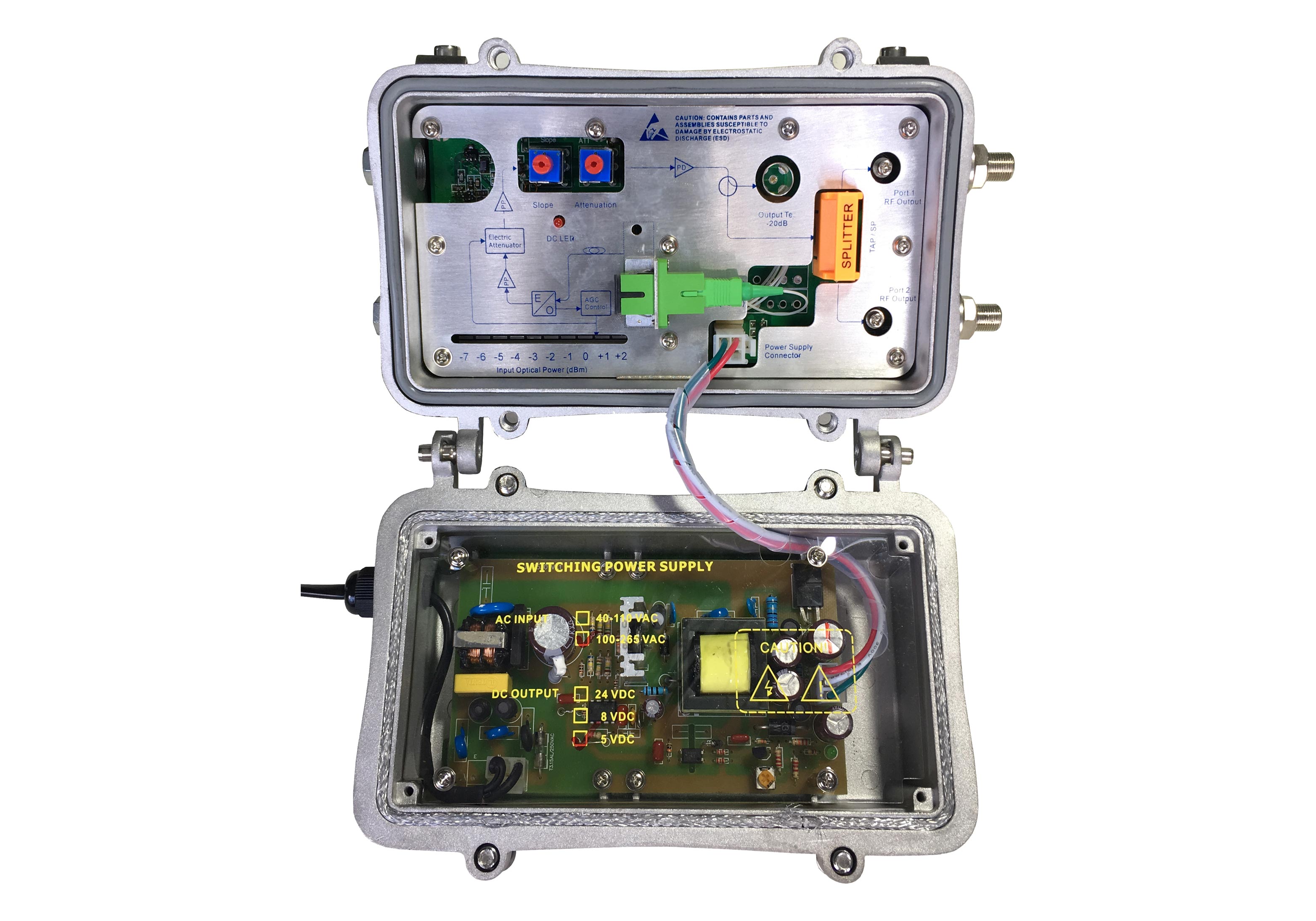 AGC Optical Receiver, 1 active outputs up to 2 with passive splitting
